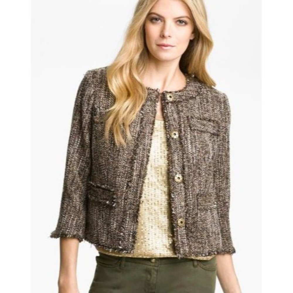 MICHAEL Michael Kors Womens 16W Brown Wool Blend Cropped Tweed Blazer Jacket NWT